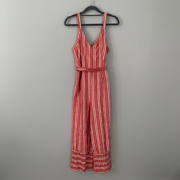 Anthropologie ett:twa red white striped gauzy crop length cotton blend jumpsuit - Picture 2 of 12